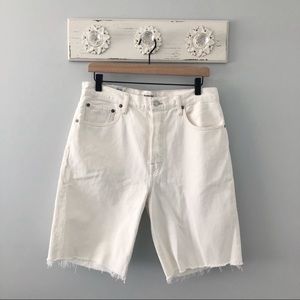 Agolde high rise, 90 pinch waist, longline denim shorts in porcelain white, new